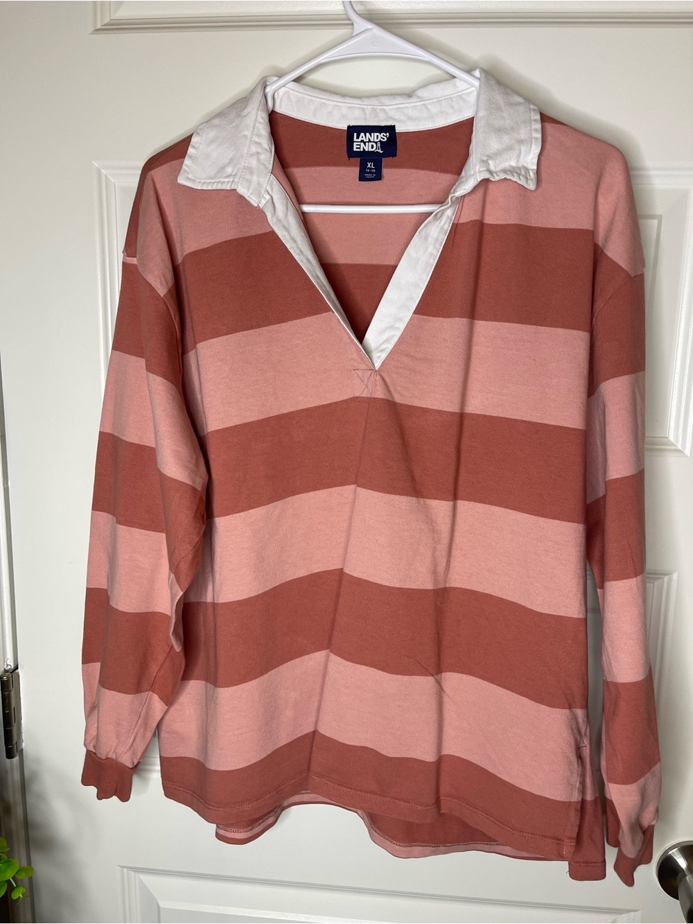 Lands' End | Pink and White Striped Polo Shirt - Picture 3 of 5